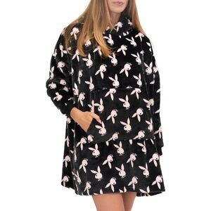 NWT PLAYBOY Velour Hoodie Black & Pink Playboy Bunny Logo Oversized Loungewear